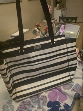 Kate Spade Black and White Striped Tote